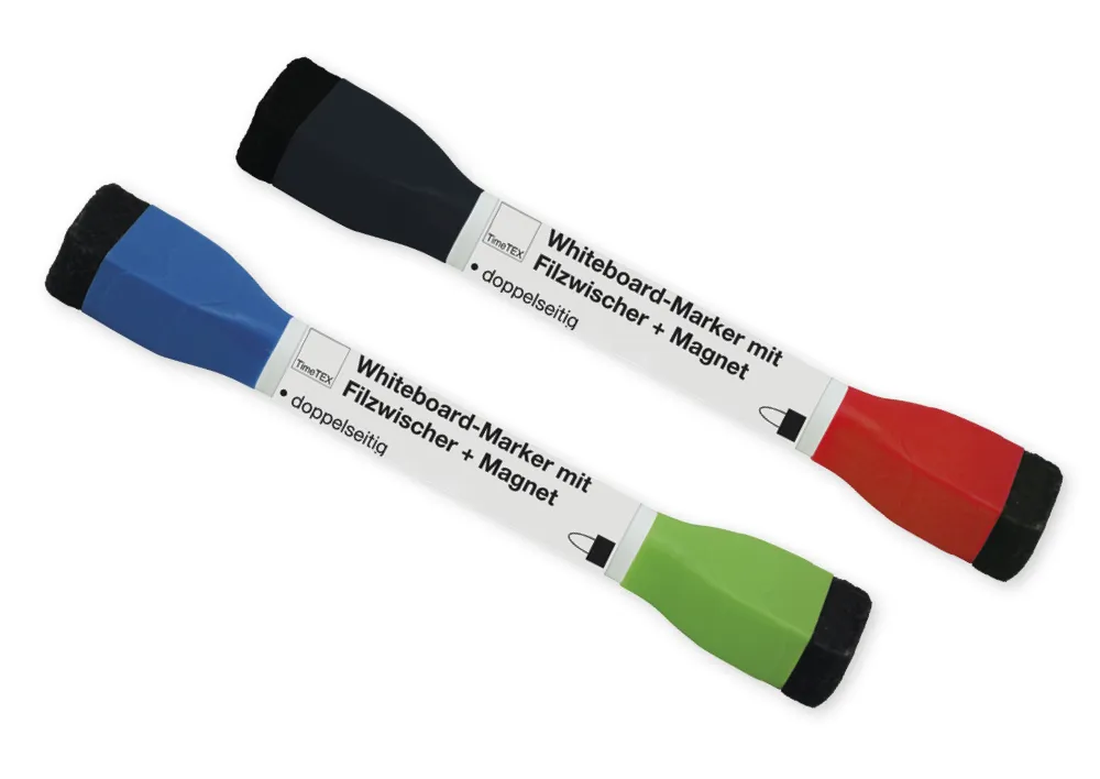 Set Whiteboard-Marker Doppelspitze mit Filzwischer + Magnet, 2-tlg.