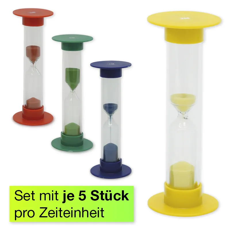 Sanduhren-Set 5-tlg., 10cm hoch, 2,5cm ø (1 Zeiteinheit)