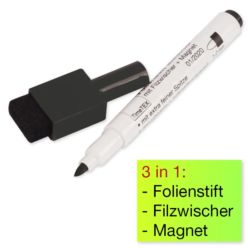 Set Folienstifte Non Permanent mit Filzwischer + Magnet, 4tlg.