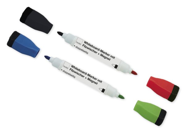 Set Whiteboard-Marker Doppelspitze mit Filzwischer + Magnet, 2-tlg.