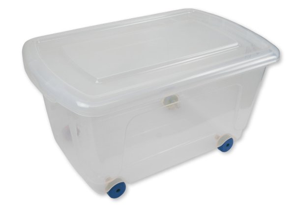 Roll-Box mit Deckel, 45 Liter, blaue Rollen